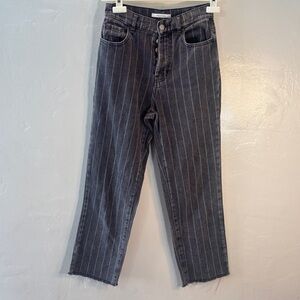 PacSun High Rise Straight Jeans Black Pinstripe Rigid Denim Raw Hem Size 24